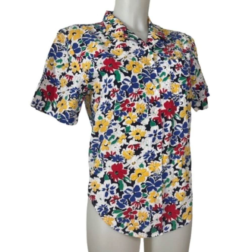 Vintage 50s Multi Color Theo Floral Print Women’s Button Down Shirt Size 4